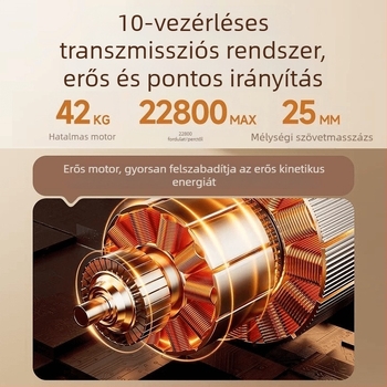 Izommasszázs pisztoly kefés motorral, 6+ fej, 5+ sebességfokozat, beépített 2000–4000 mAh akkumulátor, zaj 36 dB alatt
