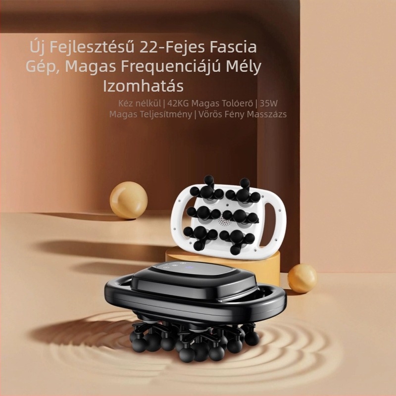 Fascia masszírozó 22 fejjel, kefés motor, LCD kijelző, 5+ sebességi szint, beépített akkumulátor