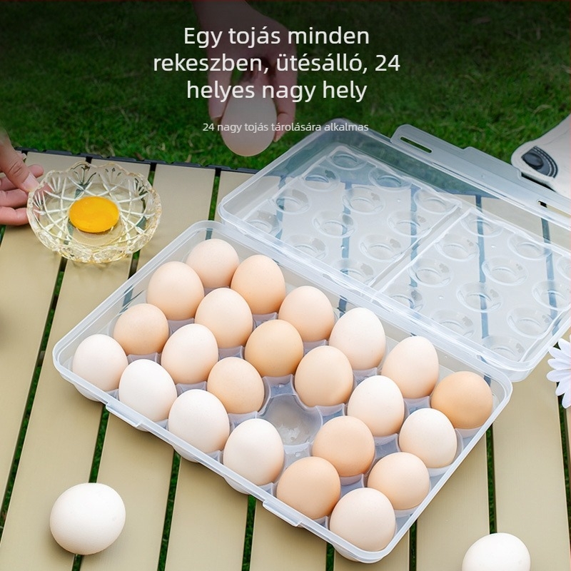 Kempingezéshez készült hordozható tojás tároló doboz, állítható tojás-tálcával, ütésálló és törésálló, minimalist dizájn, PP anyag