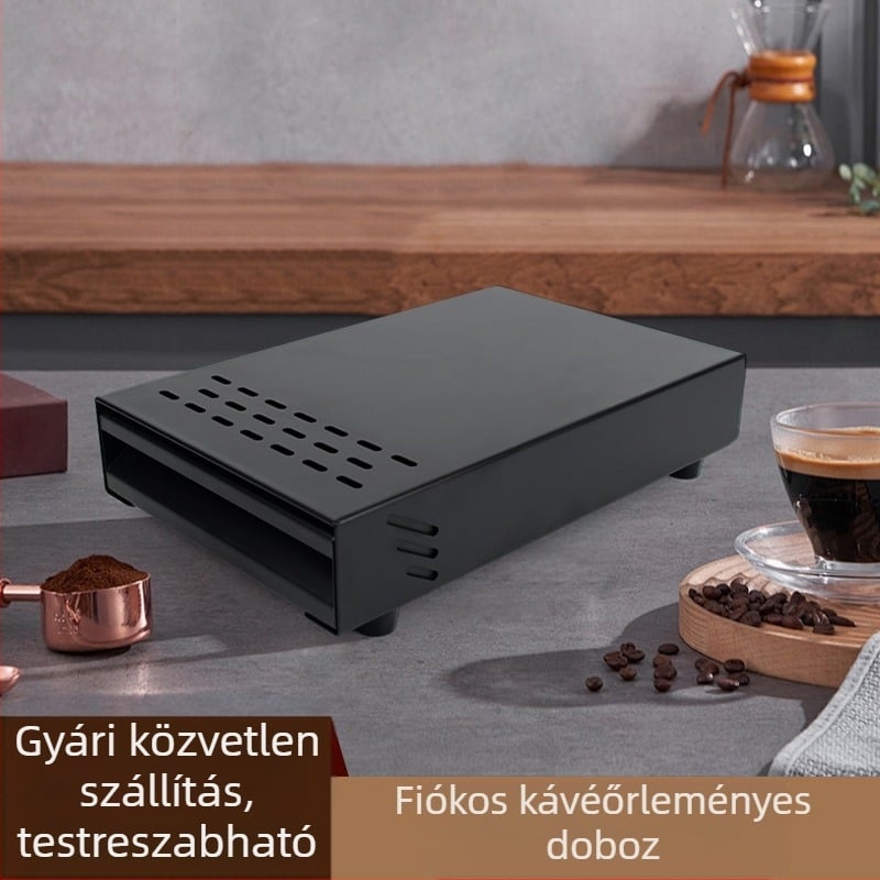 Fiókos Knock Box kávézacc számára — rozsdamentes és szénacélból, modern minimalista stílusú bár/kávézó kiegészítő