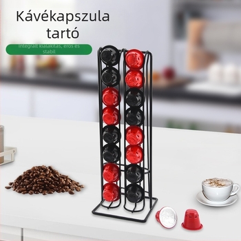 Fém kávékapszula tárolóállvány, kétoldalas kiállító, kovácsoltvas dizájn, modern minimalizmus, debütált 2020 tavaszán.