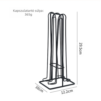 Fém kávékapszula tárolóállvány, kétoldalas kiállító, kovácsoltvas dizájn, modern minimalizmus, debütált 2020 tavaszán.