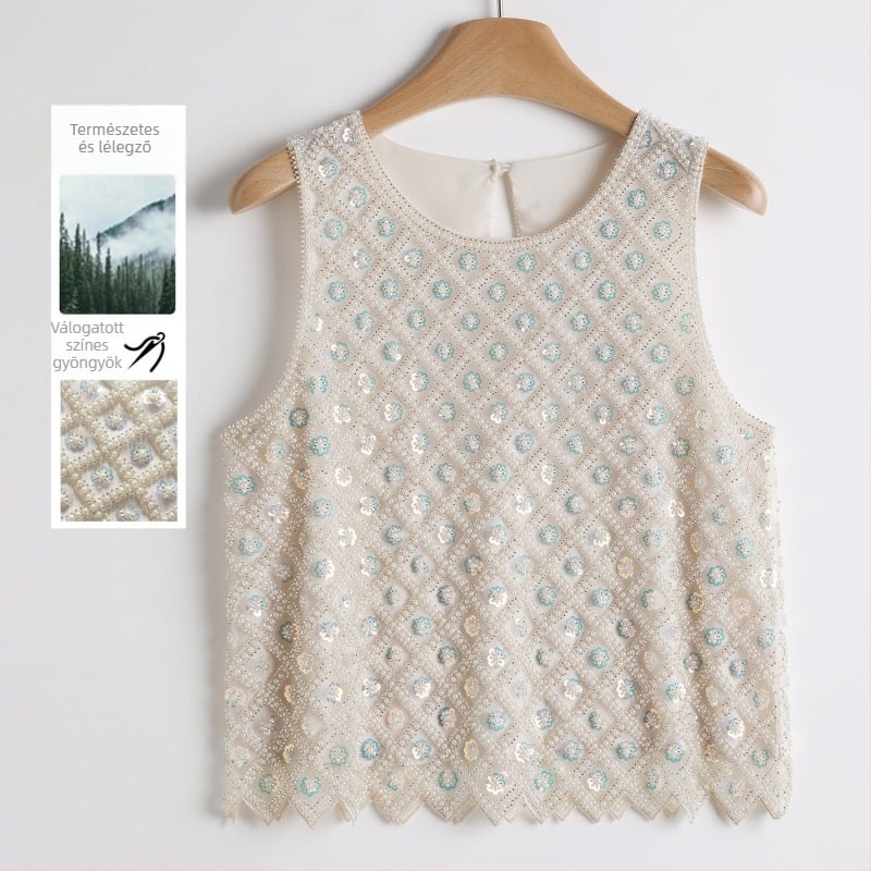 Hálós anyagú felső, Poliészter 50–70% összetétel, Kerek nyak, Nyár 2025