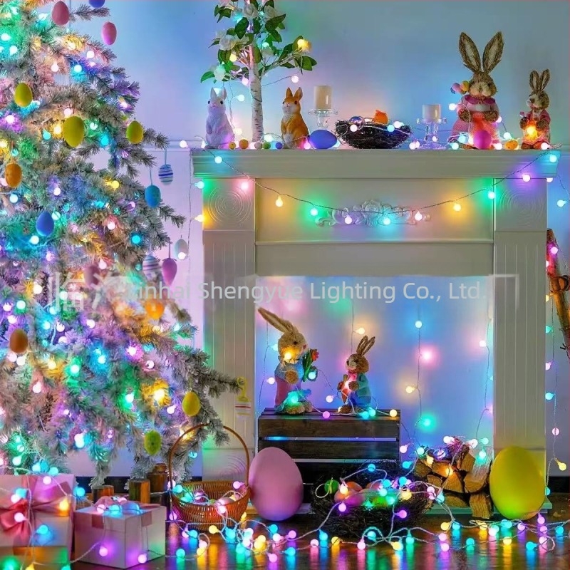 LED színes gömb alakú hangulatvilágítás húsvéti dekorációhoz — meleg fény, elemes vagy USB tápegységgel, IP55 védelem, gombos vezérlés, bemeneti feszültség ≤36V