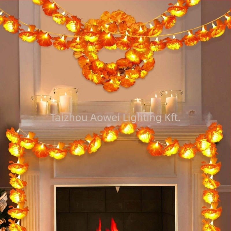 Virág alakú LED-sorfény, 10 LED, PVC burkolat, akkumulátoros tápegység, meleg fény 3000K