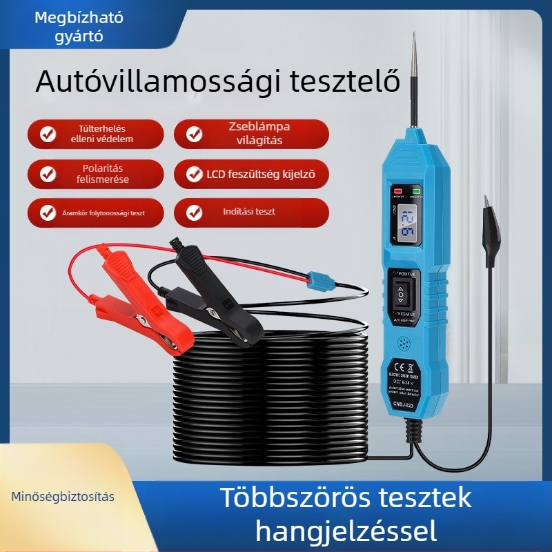 Autóvillamossági hibakereső és elektromos áramkör teszter digitális kijelzővel, DC12V, -20…50°C, CNBJ-823