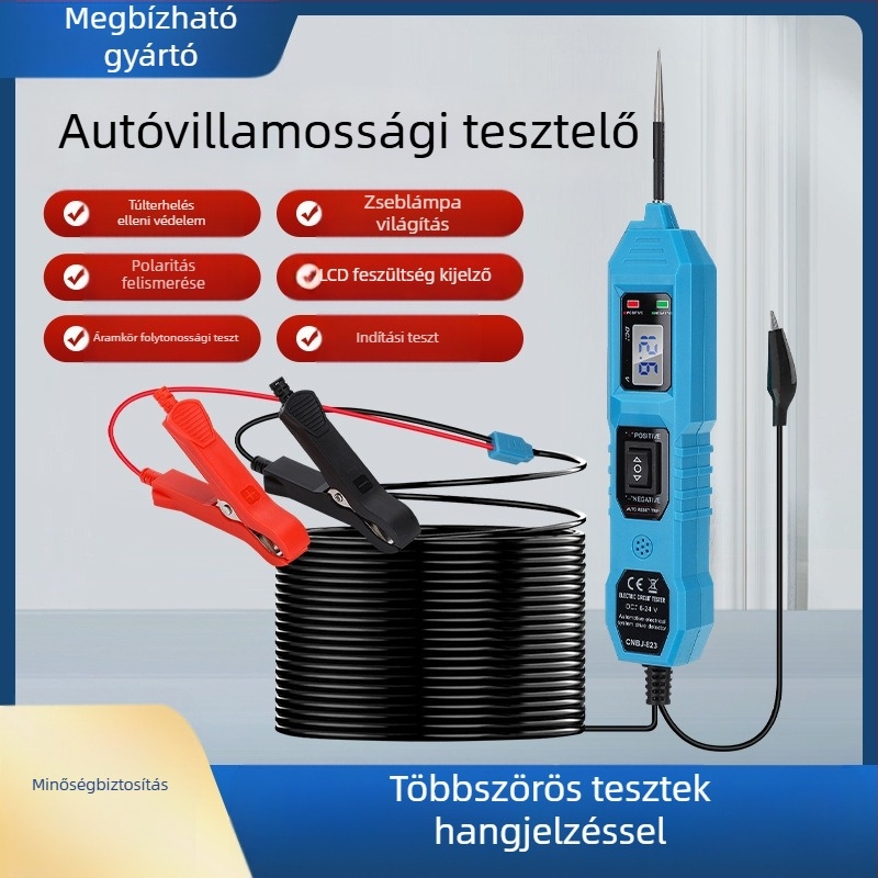 Autóvillamossági hibakereső és elektromos áramkör teszter digitális kijelzővel, DC12V, -20…50°C, CNBJ-823