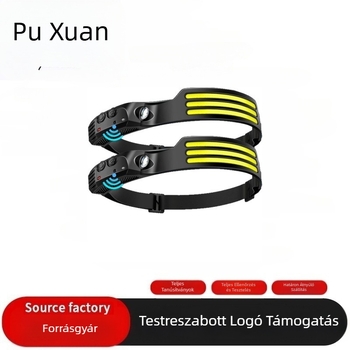 Szilikon fejfényszóró, újratölthető, fejre szerelhető munkalámpa, kettős fényforrás (LED + izzó), hatótáv 100–200 m