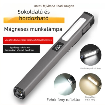 LED mini zseblámpa három LED-del, mágneses rögzítés, USB töltés, 3W, 400mAh, multifunkcionális munkalámpa