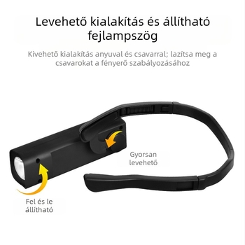 Kültéri szenzoros fejlámpa – 1500 mAh akkumulátor, 10 W, Bluetooth, 360° forgás, hatótáv 100–200 m