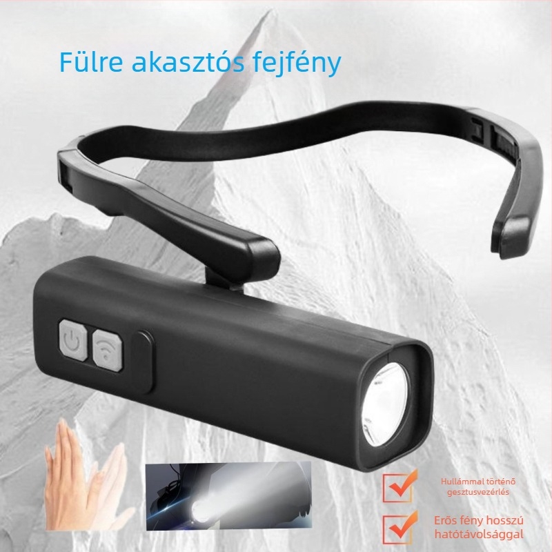 Kültéri szenzoros fejlámpa – 1500 mAh akkumulátor, 10 W, Bluetooth, 360° forgás, hatótáv 100–200 m