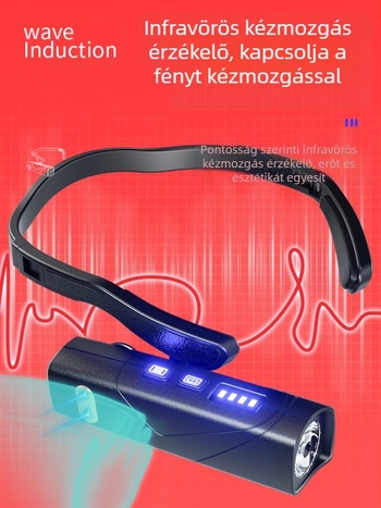 Fejlámpa fülhorgos rögzítéssel, gesztusérzékeléses töltés, állítható kettős fény, levehető bal és jobb modulok, Rui gu