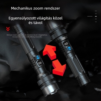 LED elemlámpa kézi tekerővel és optikai zoommal, 10W, 1800mAh, 500 m hatótávolság
