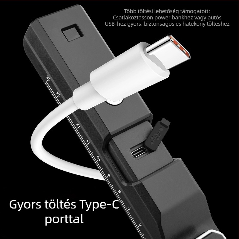 LED munka lámpa Type-C mérőszalaggal, 10W, IP65, 360° megvilágítás