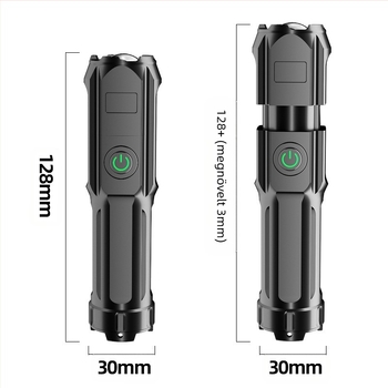 Zoomolható taktikai LED zseblámpa, újratölthető, 1800mAh akkumulátor, 100–200 m hatótáv, 360° forgás, töltő mellékelve