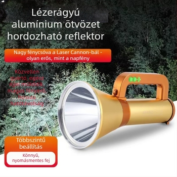 Alumíniumötvözetű LED keresőlámpa töltővel, kültéri vészvilágítás, 5200 mAh, 300 lm, hatótávolság akár 500 m