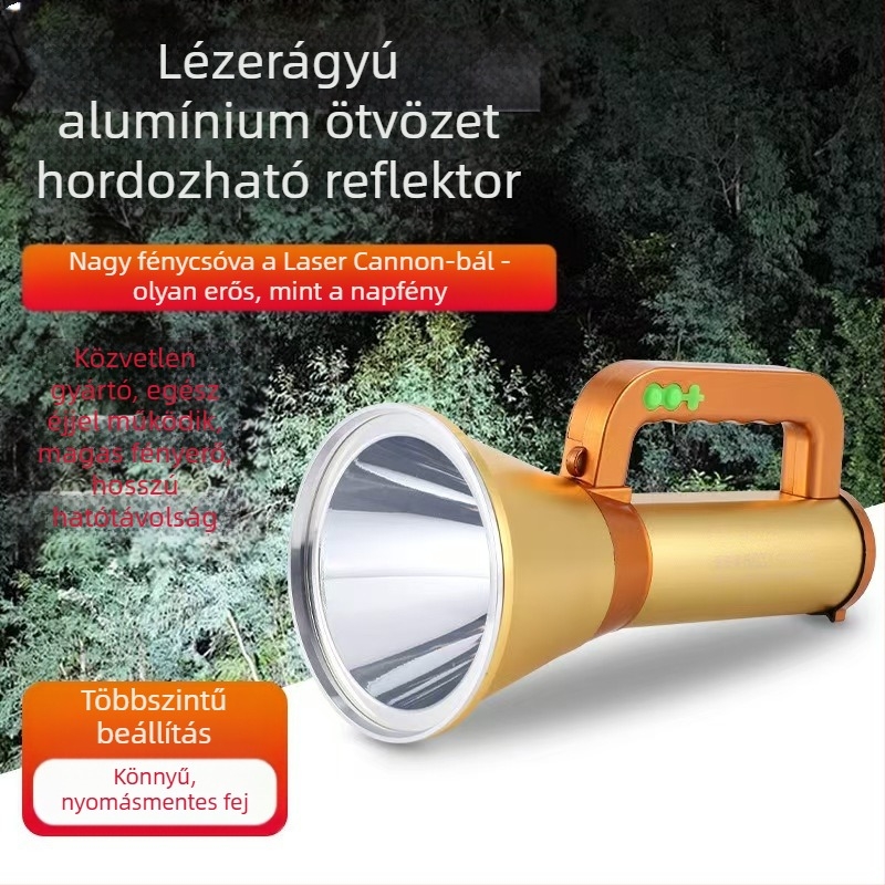 Alumíniumötvözetű LED keresőlámpa töltővel, kültéri vészvilágítás, 5200 mAh, 300 lm, hatótávolság akár 500 m