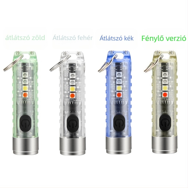 Kulcstartóra rögzíthető mini zseblámpa USB-C töltéssel, LED fény, mágneses rögzítés, 300mAh akkumulátor, 5W teljesítmény