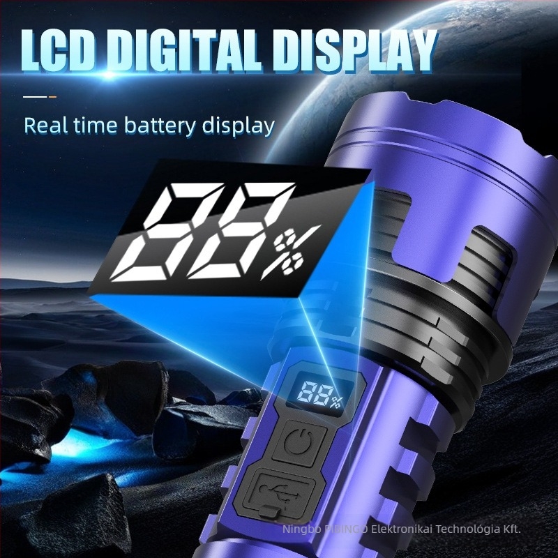 PIBINGO Wh-115b kézhez tartható zseblámpa teleszkópos fókuszú, 10W LED, 500 lm, 200 m hatótáv, 18650 akkumulátor, IP44