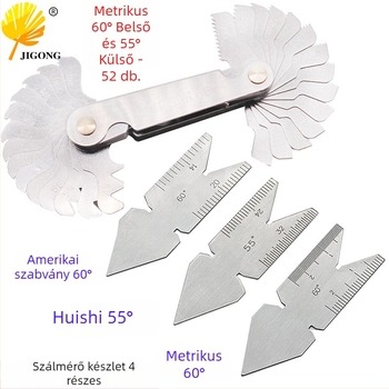 Journalists 4 részes menet- és középpont mérő készlet, 55°–60°, metrikus–imperiális integrált