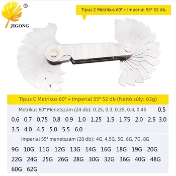 Journalists 4 részes menet- és középpont mérő készlet, 55°–60°, metrikus–imperiális integrált