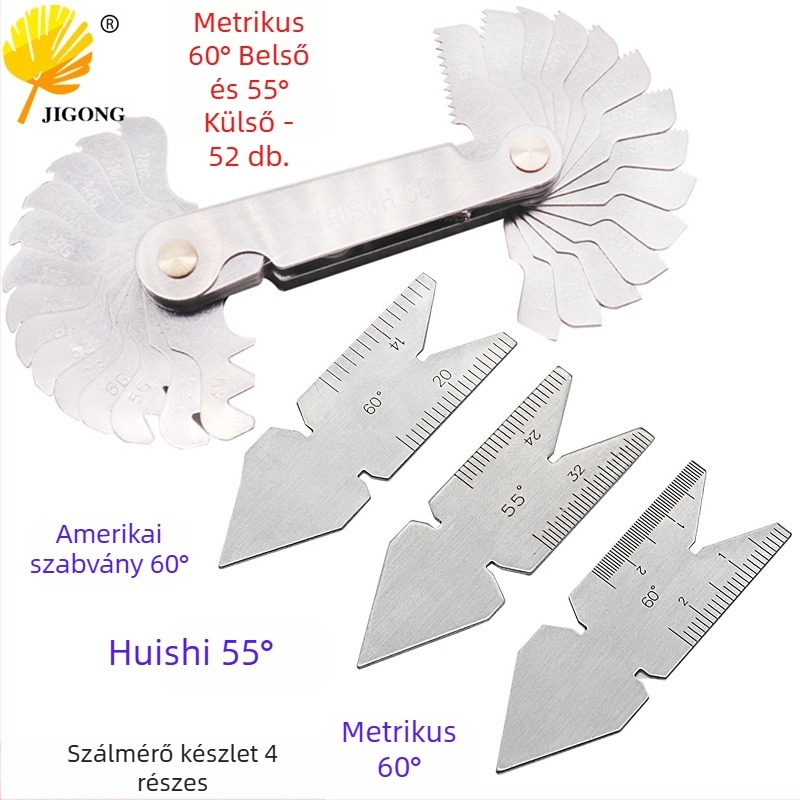 Journalists 4 részes menet- és középpont mérő készlet, 55°–60°, metrikus–imperiális integrált