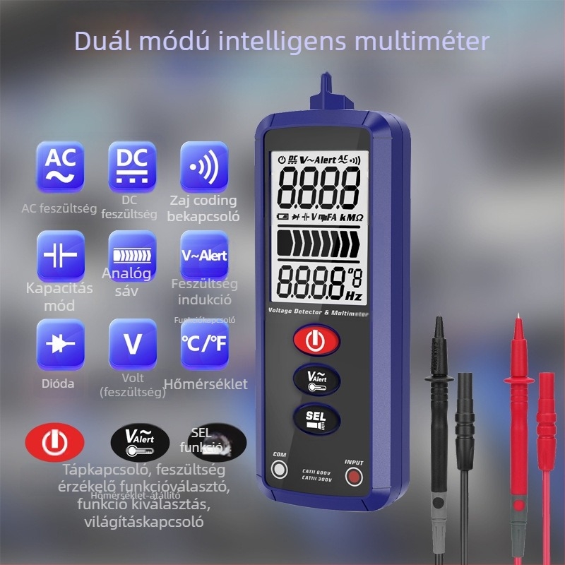Duál-módszeres intelligens multiméter – mini feszültség-tesztelő, többfunkciós, égetés elleni védelem, automata digitális mérő