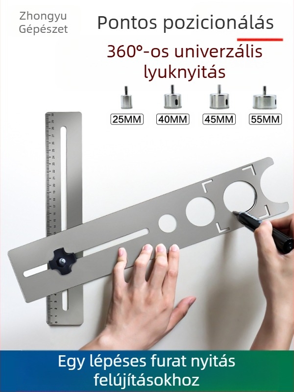 Csempe-lyukhelymeghatározó és perforátor — Többfunkciós, állítható lyuknyitó üveghez