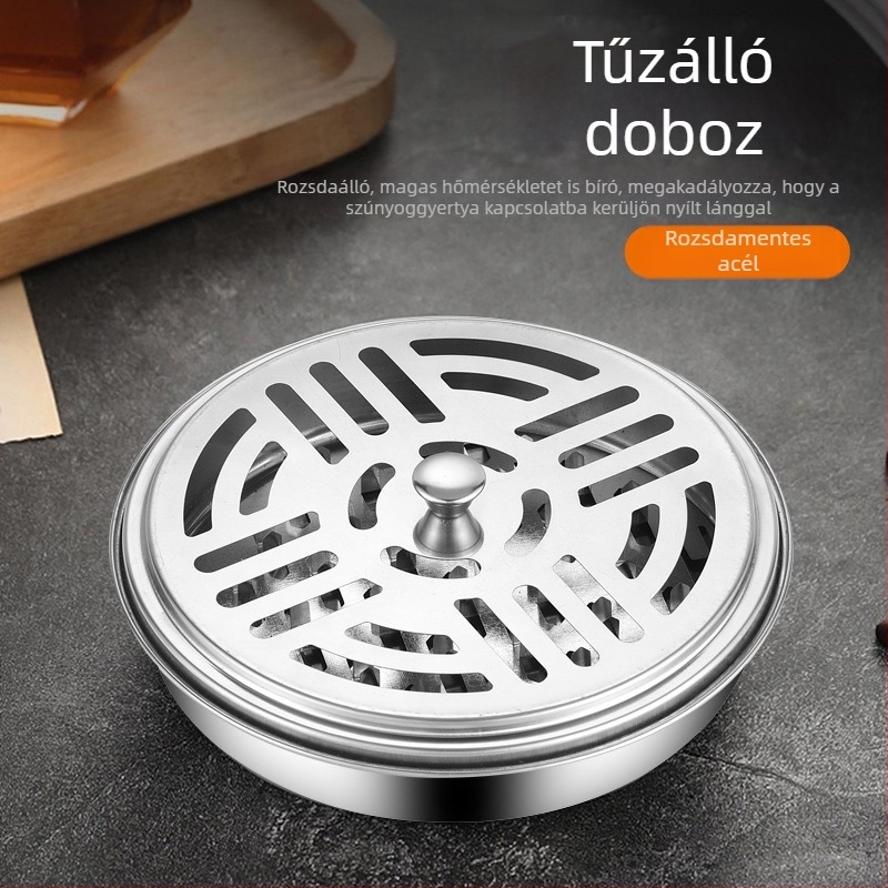 Rozsdamentes acél szúnyogriasztó tekercs doboz, szélálló kialakítás, újrafelhasználható, logó nyomtatása elérhető