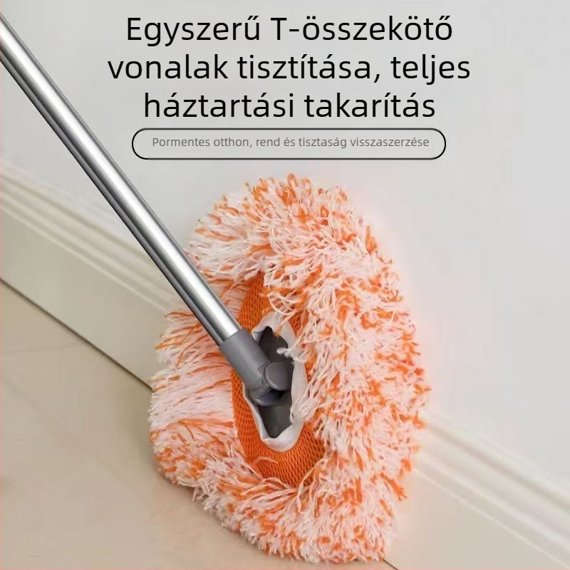 Mindenfunkciós, napraforgó alakú lapos mop mikroszálas fejjel és rozsdamentes acélrúddal; pamut-gaz mopfej; vízleadás 80–90%; teherbírás 10 kg alatt.
