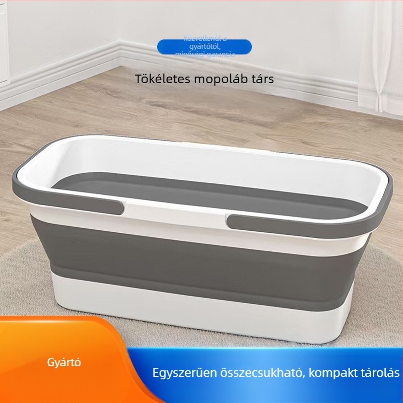 Összecsukható felmosóvödör, érintésmentes kinyomás, téglalap alakú, lapos felmosó, hordozható, szilikon