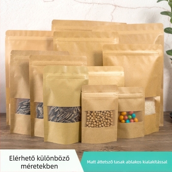 Kraftpapír taska ablakos, álló, önzáró, élelmiszer- és ajándékcsomagoláshoz