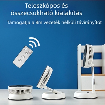 2-in-1 asztali és álló ventilátor oszcillációval és távirányítással, brushless motor, beépített 4000–6000 mAh akkumulátor, zaj alatt 36 dB