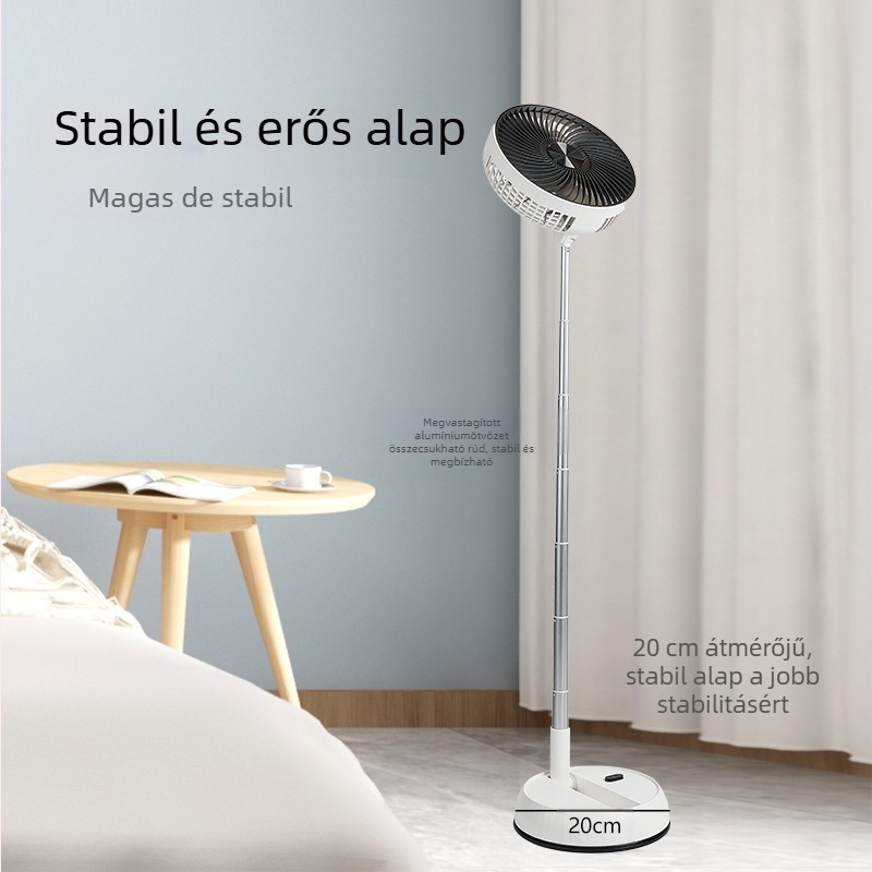 2-in-1 asztali és álló ventilátor oszcillációval és távirányítással, brushless motor, beépített 4000–6000 mAh akkumulátor, zaj alatt 36 dB
