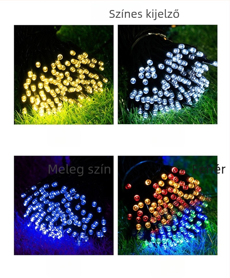 Kültéri napenergia-táplálású virág alakú LED égősor kertdekorációhoz – 3W, IP65, akkumulátoros/napenergia, 50/100/200/300 LED