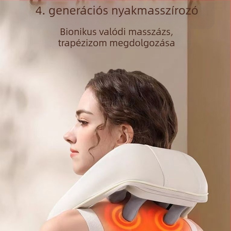 Nyak- és vállmasszírozó sál 4 masszírozófejjel, infravörös terápia, újratölthető, időzítő funkció