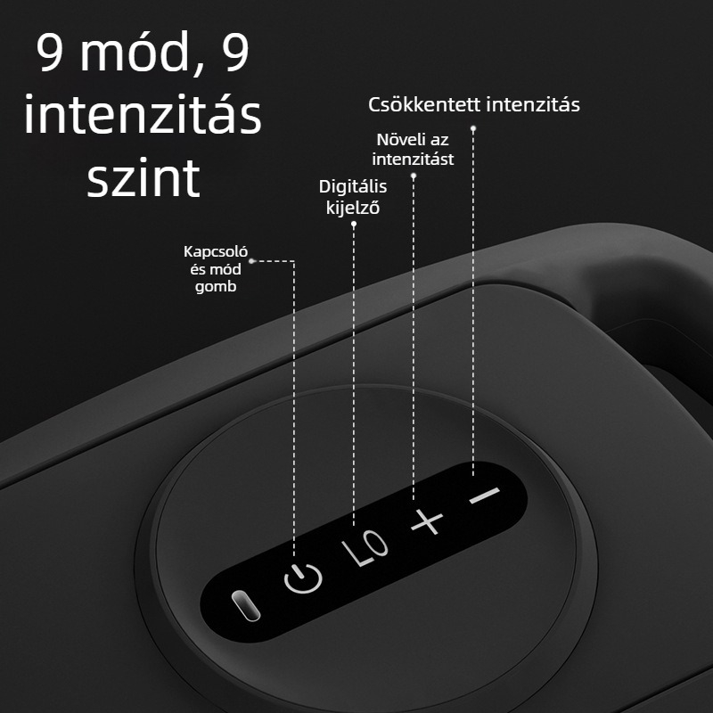 Perkusz masszírozó 6 fejjel, kefés motor, 5+ sebesség, beépített akkumulátor 1200–2000 mAh, üzemidő 3–6 óra