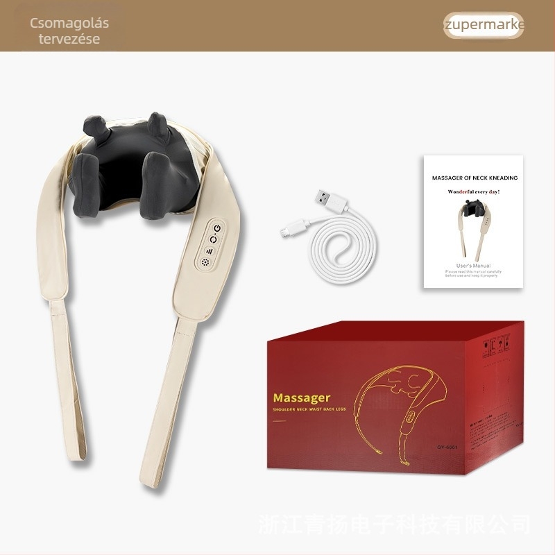 Váll- és trapézizom masszírozó meleg tömörítéssel és gyúrás funkcióval, 6 fej, 8620 modell, Qingyang, infravörös fizioterápia