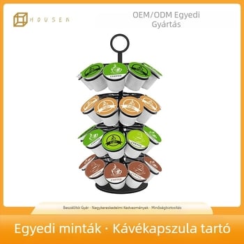 Négy rétegű forgó kávékapszulatartó, kompatibil K-Cup és Dolce Gusto kapszulákkal, 36 kapszula kapacitás, poros felületű befejezés