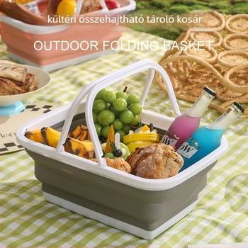 Összecsukható teleszkópos tervezésű tárolókosár – műanyag, kültéri kempingezéshez és piknikhez, modern minimalista stílus