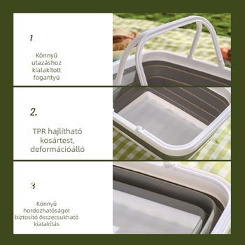 Összecsukható teleszkópos tervezésű tárolókosár – műanyag, kültéri kempingezéshez és piknikhez, modern minimalista stílus
