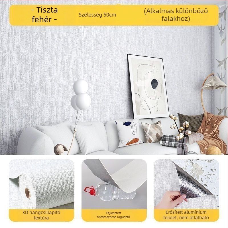 Dekoratív falmatrica, vízálló, öntapadós XPE habból, nappaliba és hálószobába, a fal hibáinak elfedésére, egyszínű minta