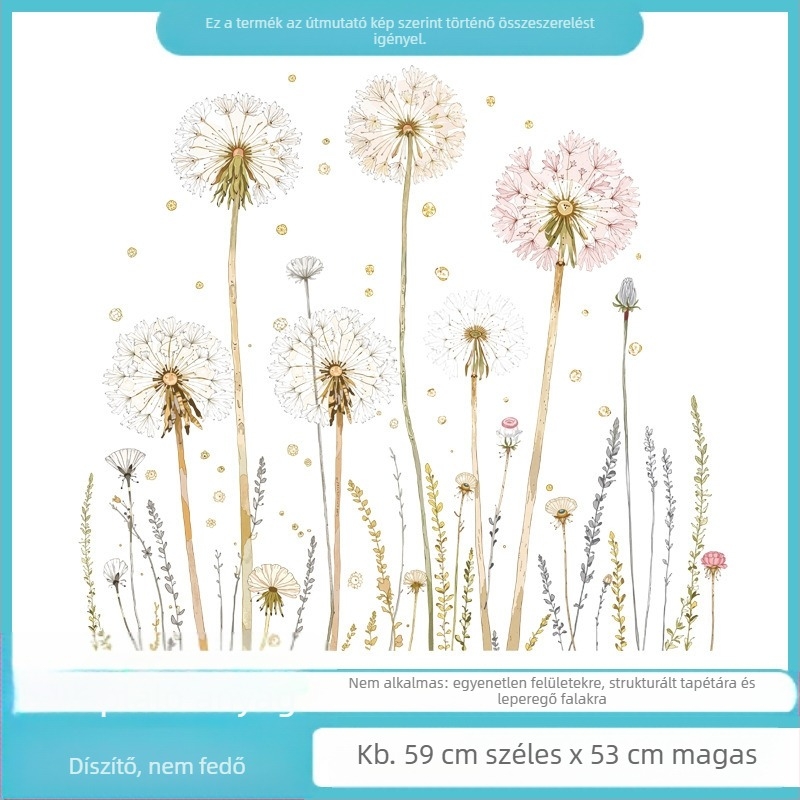 Fali matrica – pitypang virágokkal, PVC, vízálló dekoráció, nappaliba, hálószobába és fürdőbe, modern minimalist stílus, 1 darab