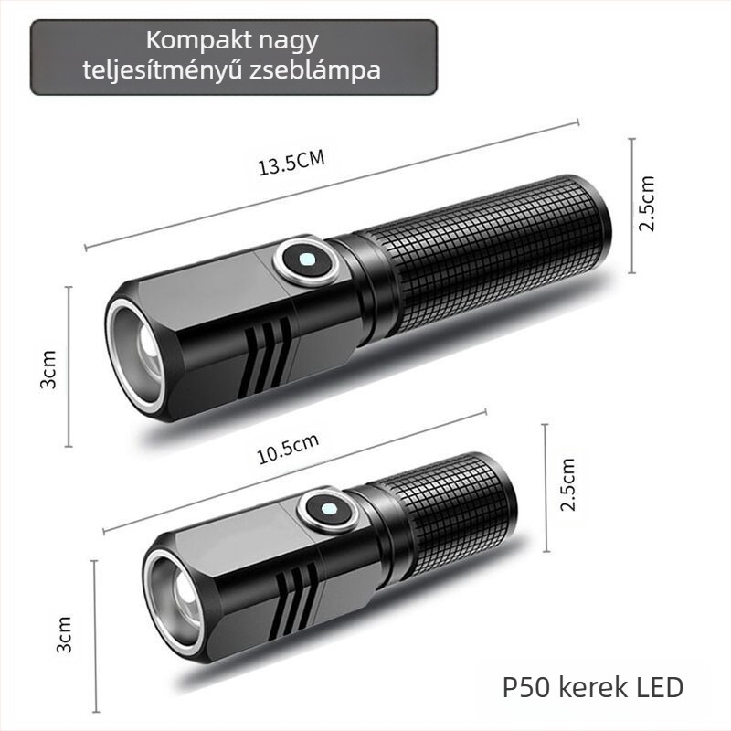 K91 zseblámpa alumíniumötvözetből, 5W, 1800mAh, lézeres fény, Type-C töltés, 200–500 m hatótáv
