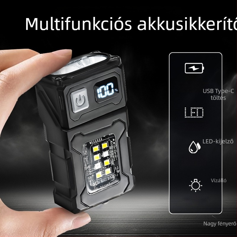 LED munkalámpa, 10W, töltés, akár 200 m hatótáv, túltöltés elleni védelem