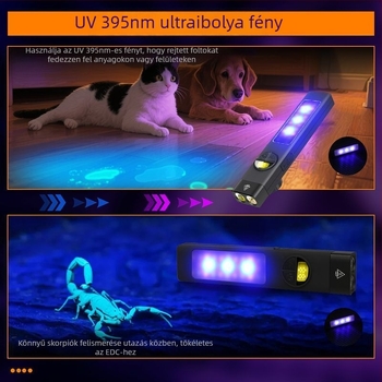 LED zseblámpa mágneses tartóval, újratölthető, hordozható, 50 m hatótávolság, ABS tok, többfunkciós