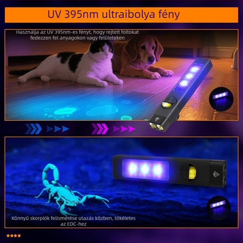 LED zseblámpa mágneses tartóval, újratölthető, hordozható, 50 m hatótávolság, ABS tok, többfunkciós