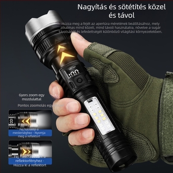 LED zseblámpa 5W, 1200mAh újratölthető, fénysugár 200–500 m, kiránduláshoz és kempingezéshez