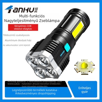 LED zseblámpa COB oldalsó fénnyel, USB töltés, 5W, 600mAh, kézi nyomással energiatermelés