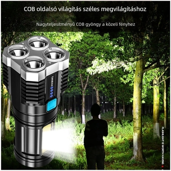 LED zseblámpa COB oldalsó fénnyel, USB töltés, 5W, 600mAh, kézi nyomással energiatermelés